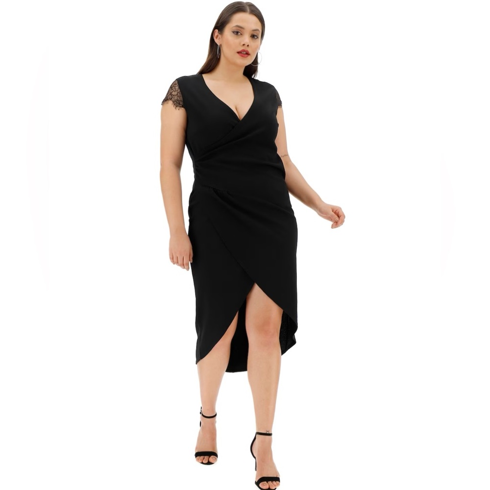 Simply Be Women's Black Lace Sleeve Wrap Dress